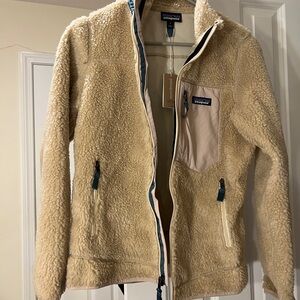 Patagonia Cream and Green Fleece Retro Jacket